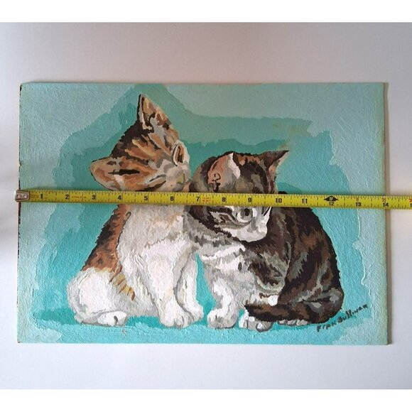 Vintage Hand Painted Oil Painting Of Two Kittens On Board Artist Fran Sullivan - Picture 9 of 10